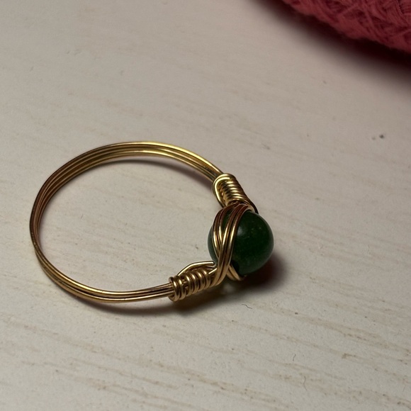 Green Jade 14k Yellow Gold Filled Wire Wrapped Ring - Picture 3 of 3